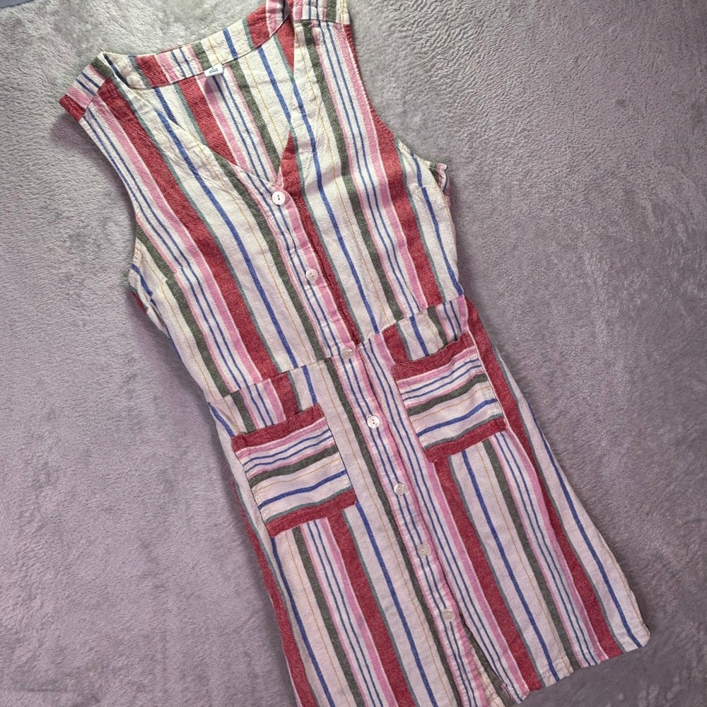 Old Navy Womens Dress S Multi Stripe Linen Blend Button Front Sleeveless 551809